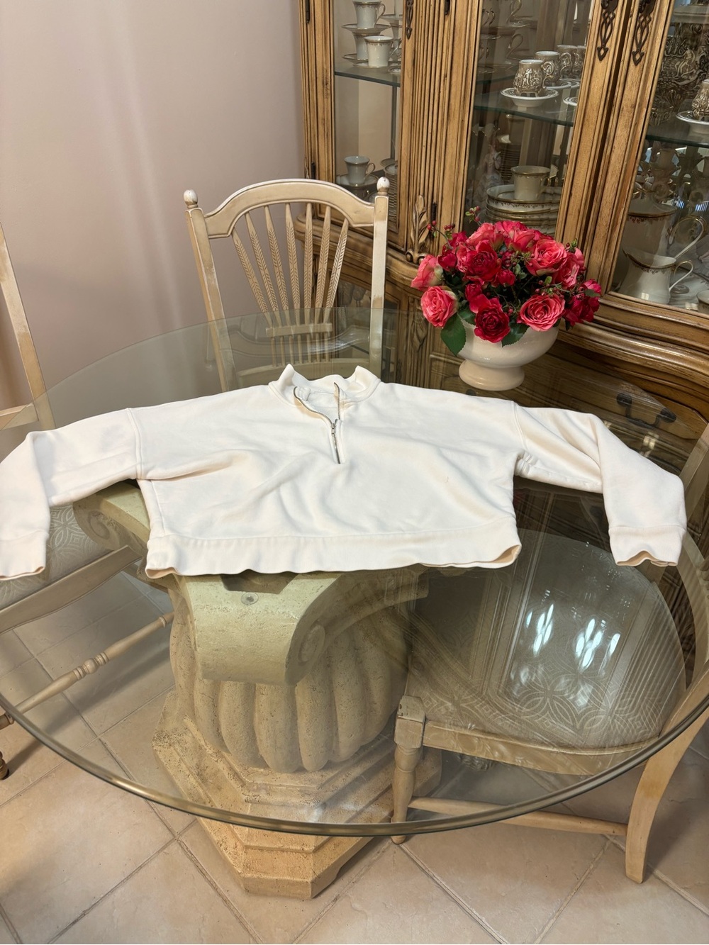 Reformation Cropped White Quarter-Zip Sweatshirt